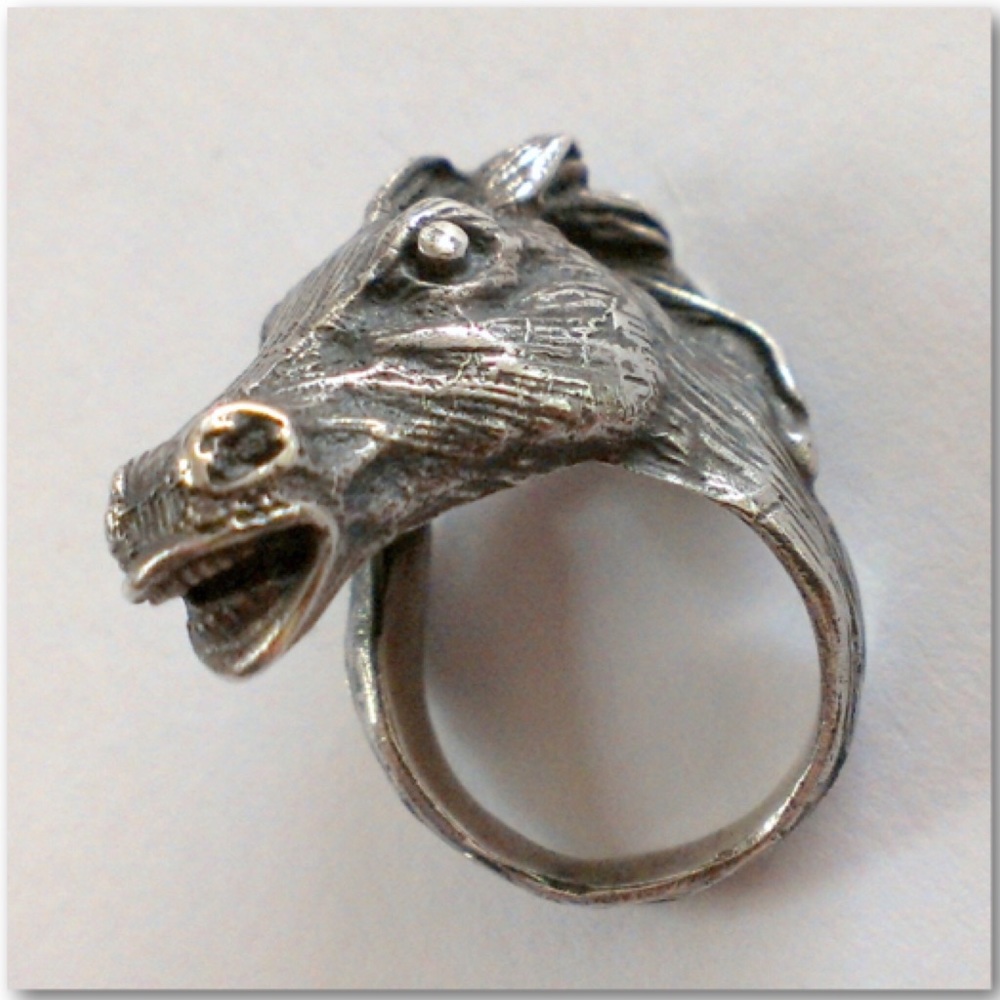 Vintage 70s Artisan SS Horse Head Equestrian Ring