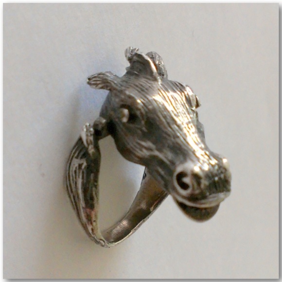 Vintage 70s Artisan SS Horse Head Equestrian Ring - Picture 4 of 12