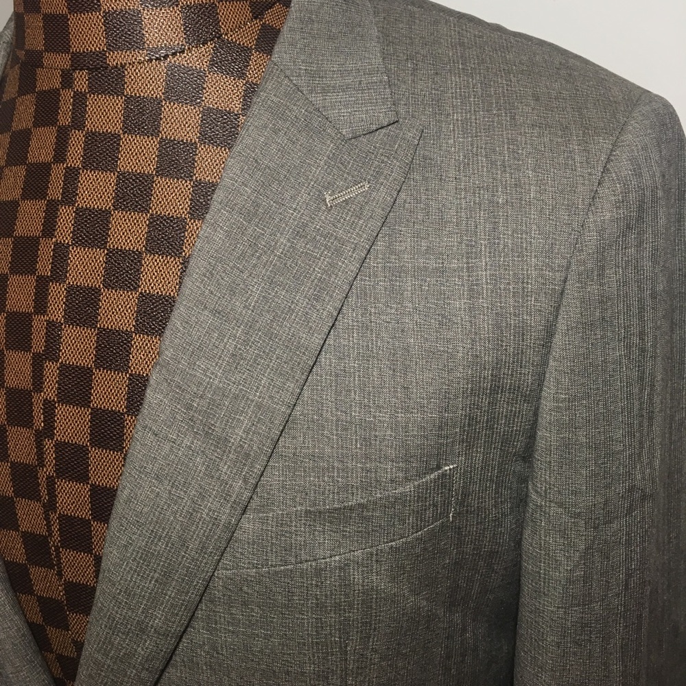 Theory-Gray Wool Glen Plaid 2-Button Blazer 42L - Picture 2 of 6