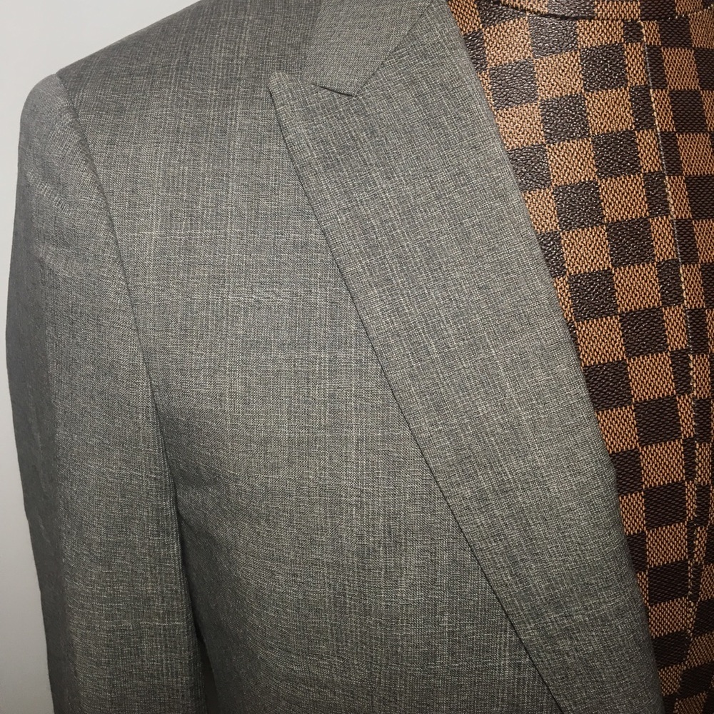 Theory-Gray Wool Glen Plaid 2-Button Blazer 42L - Picture 3 of 6