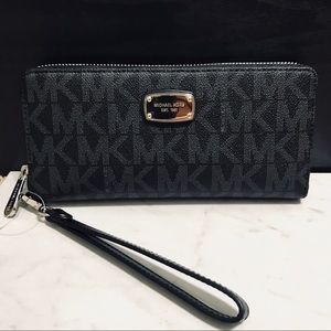 Brand NWT MK Black Signature Large Wristlet