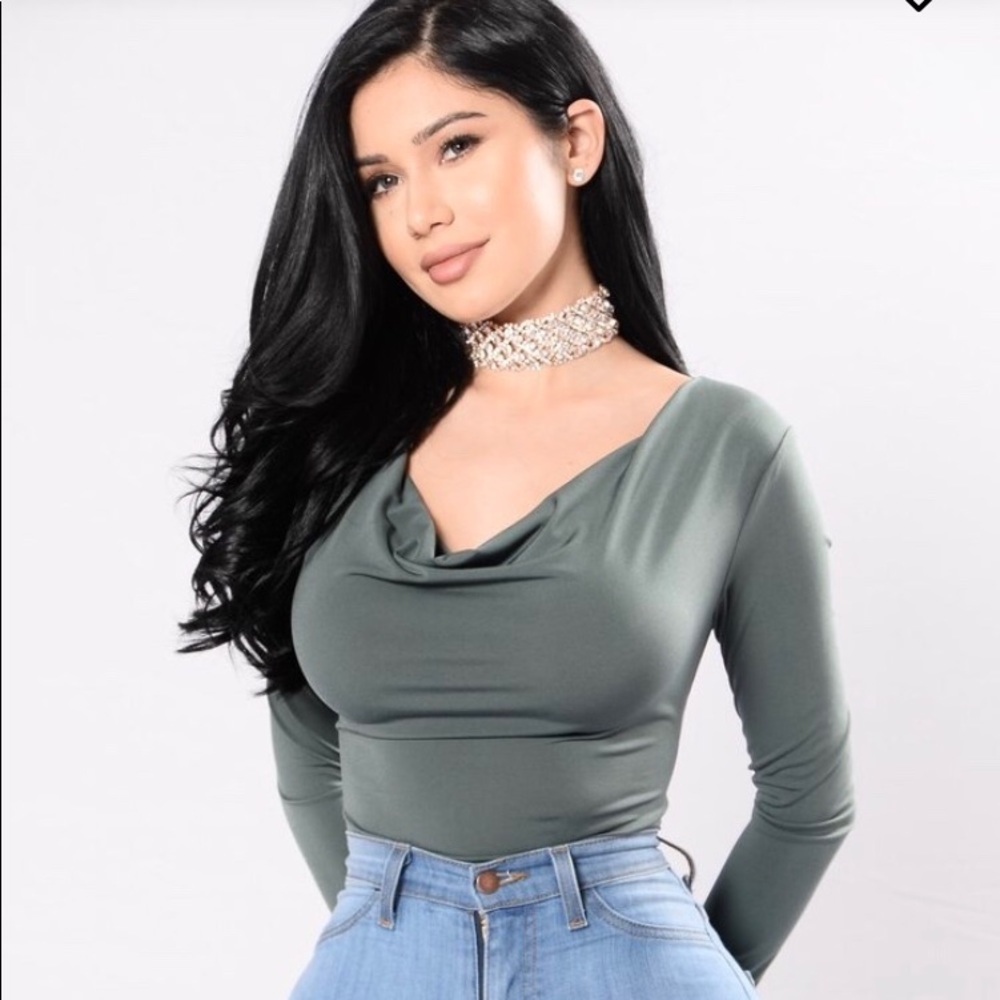 Fashion Nova Long Sleeve Army Green Body Suit