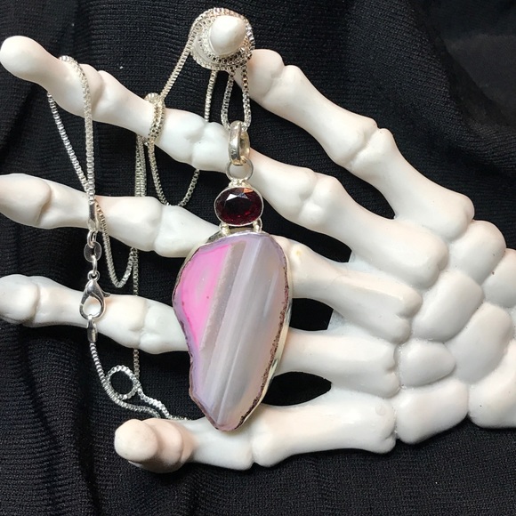 Pink druzy ruby crystal 30in chain Necklace - Picture 1 of 5