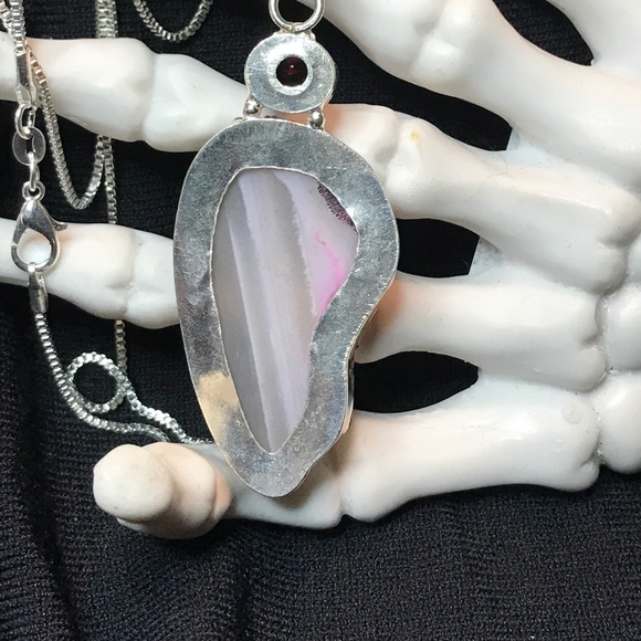 Pink druzy ruby crystal 30in chain Necklace - Picture 3 of 5