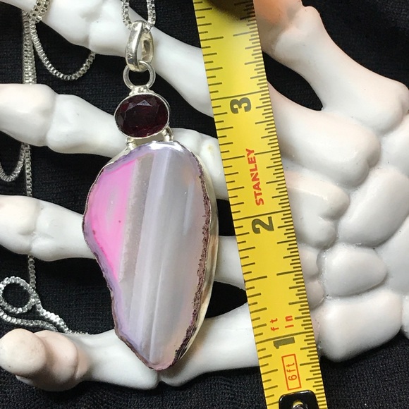 Pink druzy ruby crystal 30in chain Necklace - Picture 4 of 5