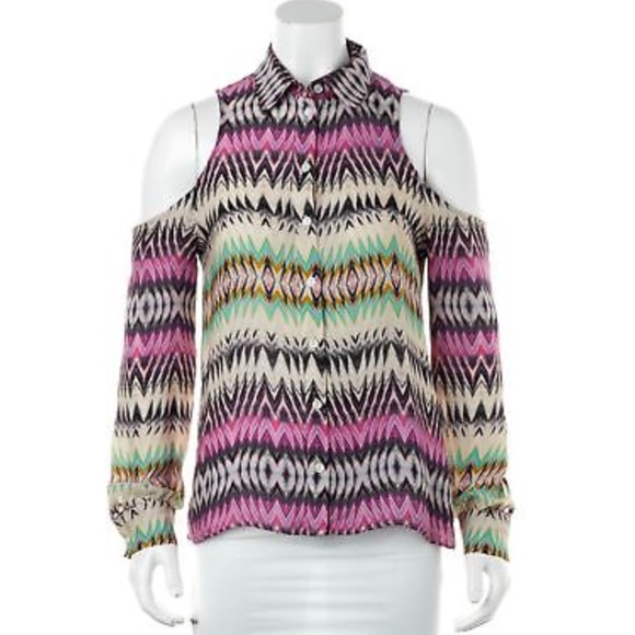 PARKER Zig Zag Print Silk Cold Shoulder Blouse - Picture 1 of 7