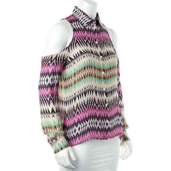 PARKER Zig Zag Print Silk Cold Shoulder Blouse - Picture 6 of 7