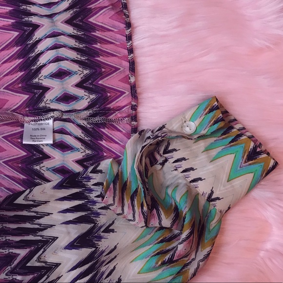 PARKER Zig Zag Print Silk Cold Shoulder Blouse - Picture 3 of 7