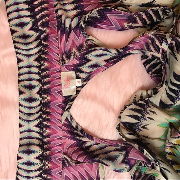 PARKER Zig Zag Print Silk Cold Shoulder Blouse - Picture 5 of 7