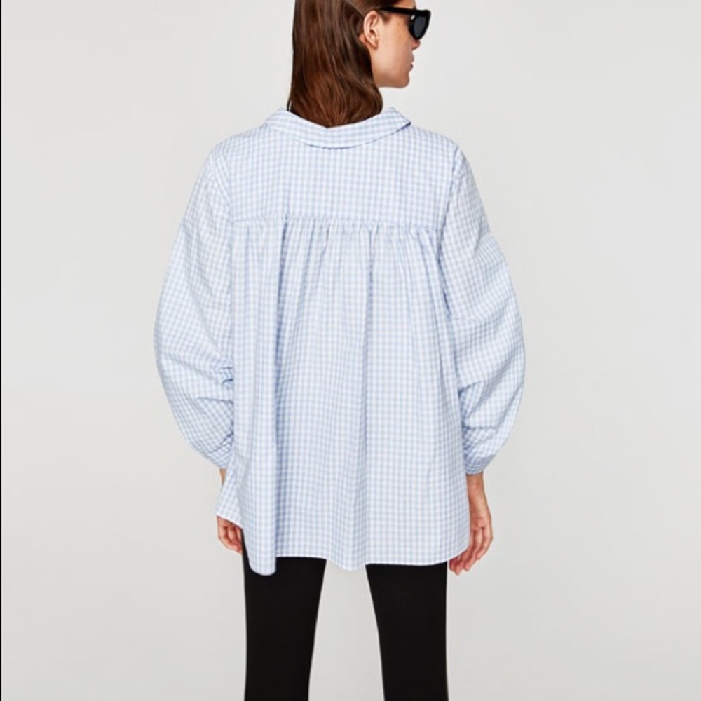 Zara sky blue gingham printed shirt - Picture 3 of 5