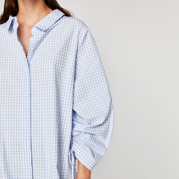 Zara sky blue gingham printed shirt - Picture 2 of 5