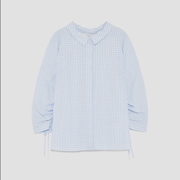 Zara sky blue gingham printed shirt - Picture 5 of 5