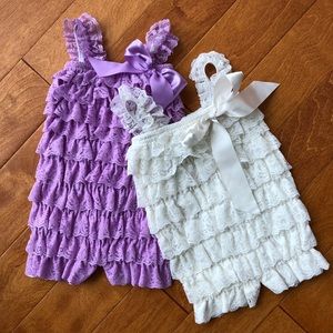 Formal baby girl dress up rompers, purple & white