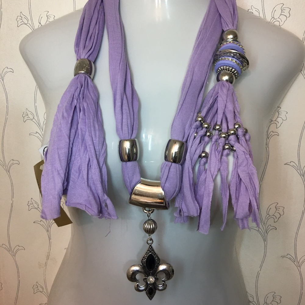 Luxury Divas Jewelry Pendant Scarf -Lavender - 69”