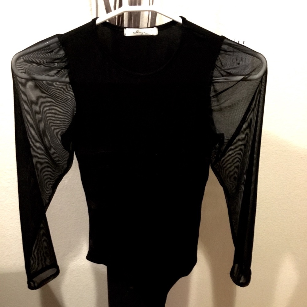 Black body suit sheer sleeves