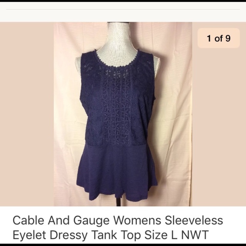Cable and Gauge eyelet Dressy Tank Top Blue