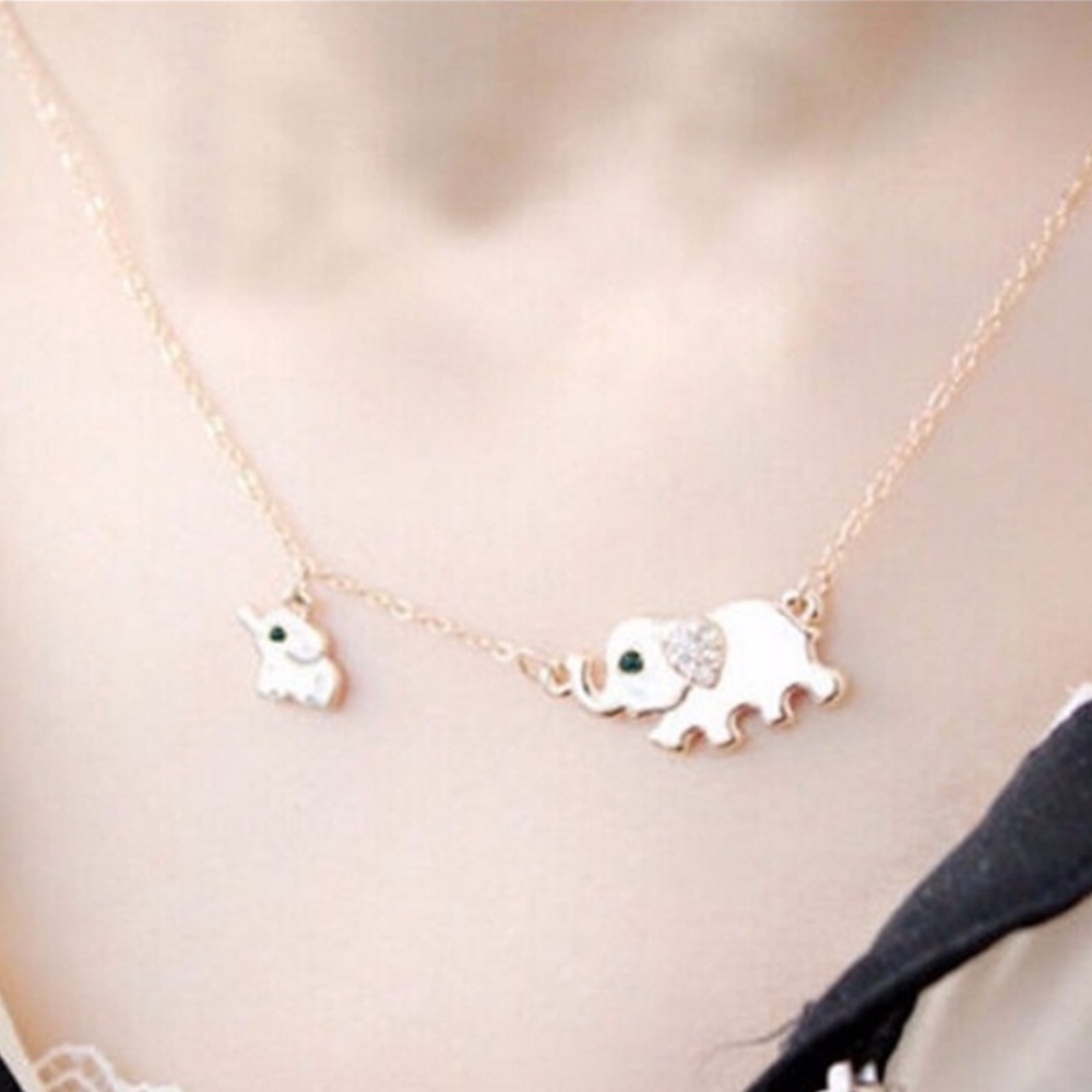 Mom & Baby Elephant Family Gold Pendant Necklace - Picture 2 of 5