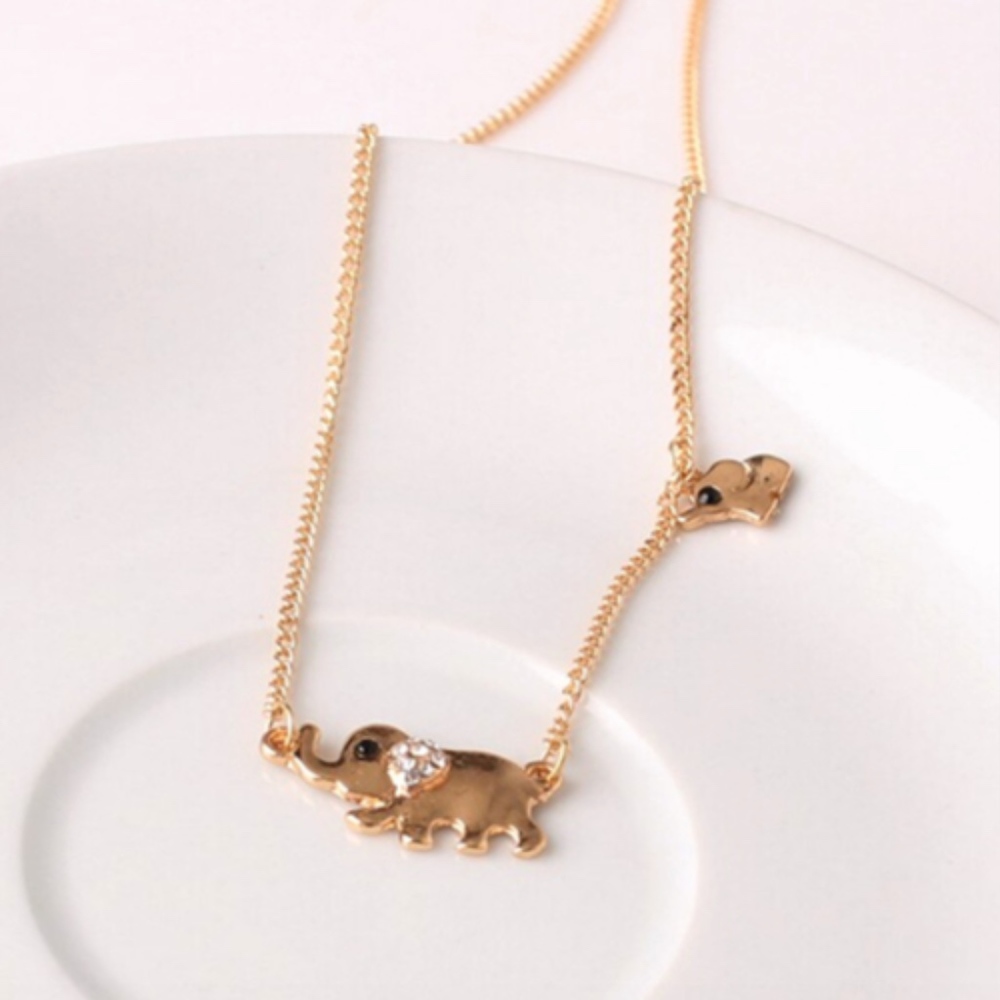 Mom & Baby Elephant Family Gold Pendant Necklace - Picture 4 of 5