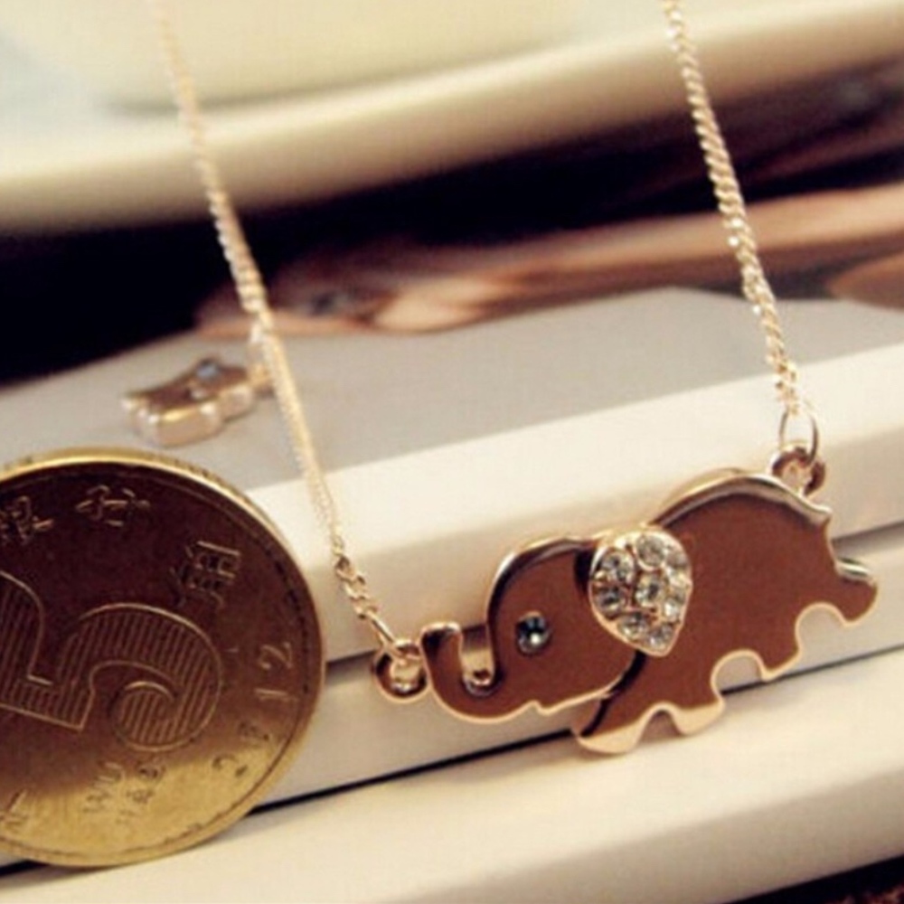 Mom & Baby Elephant Family Gold Pendant Necklace - Picture 3 of 5