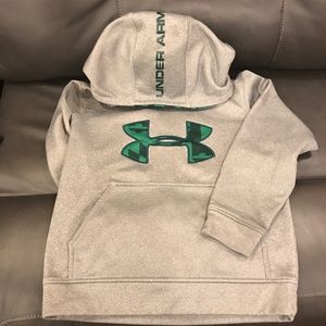 Child Youth Under Armour grey & green hoodie. YXS