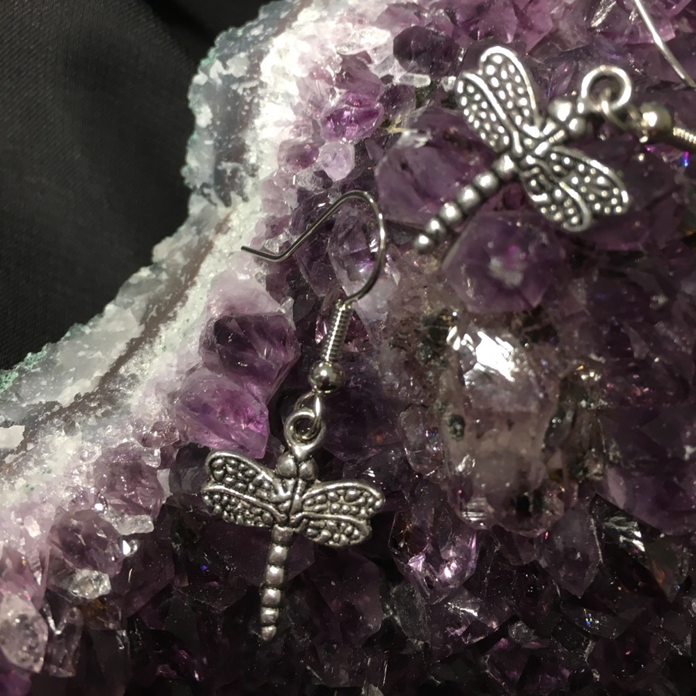 Handcrafted Silvertone Dragonfly Earrings