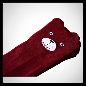 Burgandy Bear Thigh High Socks