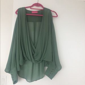 Cold shoulder long sleeve green blouse