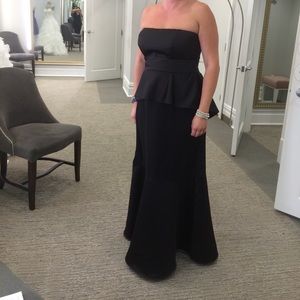 black satin and matte crepe peplum ball gown