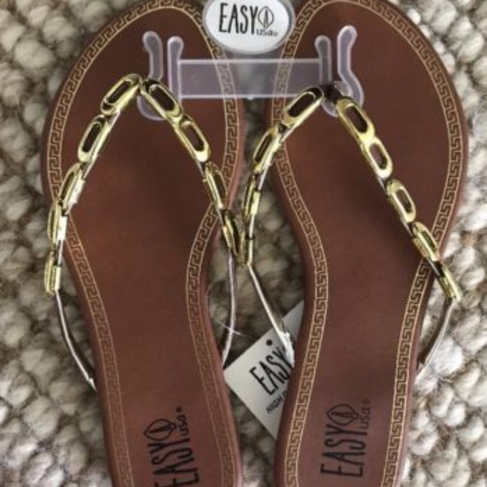 Sandals Women's Size 7 Brown Gold Trim New