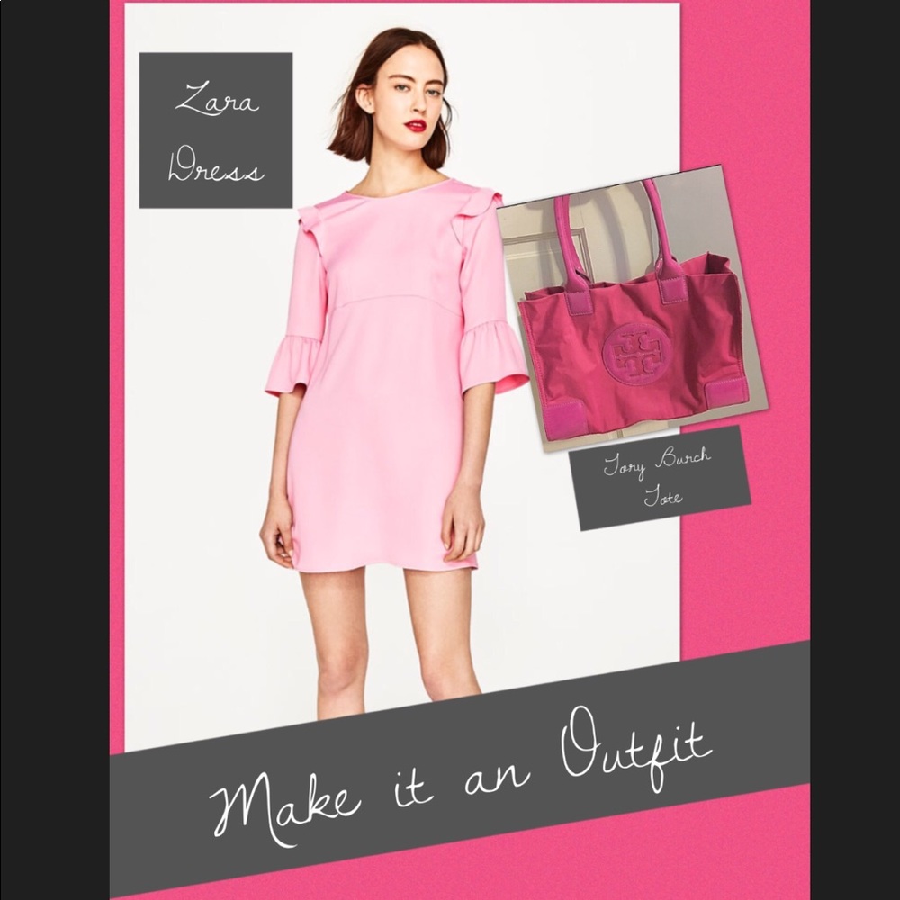 Zara dress and Tory Burch Tote