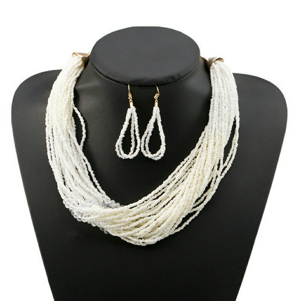 White beads necklace and earring set