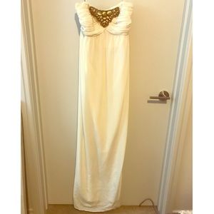 Shoshanna White& Gold Medallion Strapless Gown
