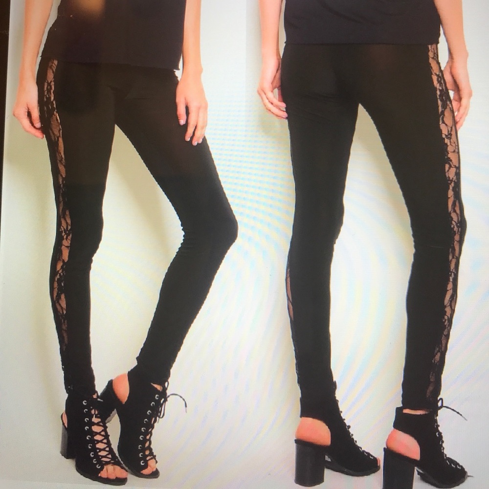Black side lace leggings