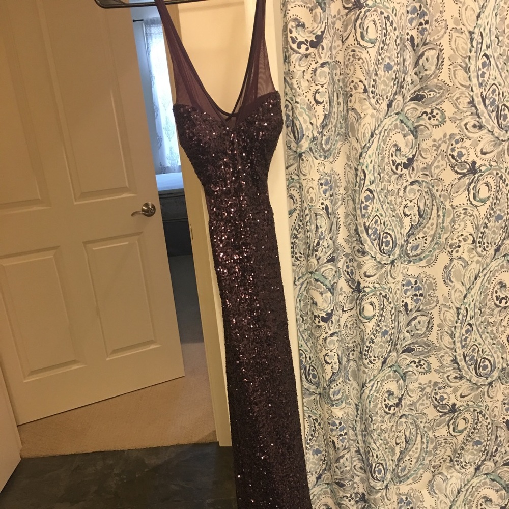 Faviana Full length sequin dress with open back