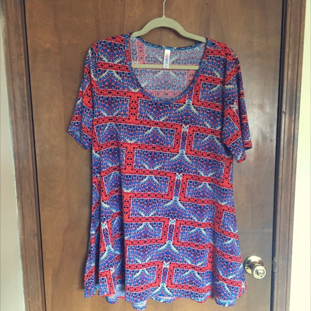 LuLaRoe Perfect Tee - Blue & Orange Print - XL