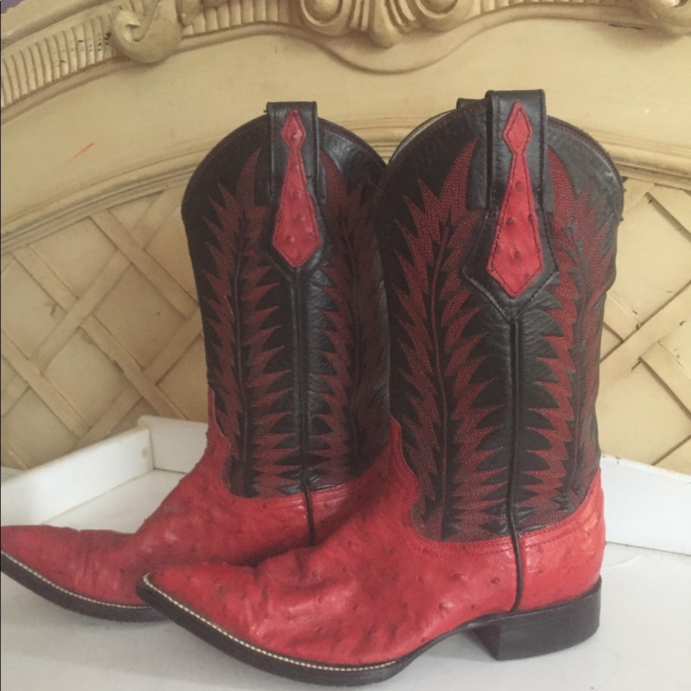 Full ostrich red and black womens cowboy boots