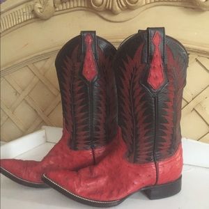 Full ostrich red and black womens cowboy boots