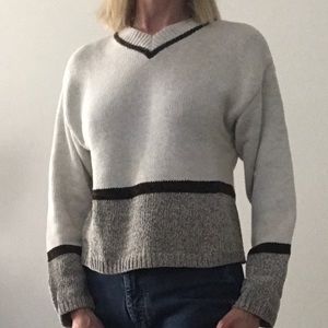 Cousin Johnny Sweater Off White with Brown Trim S