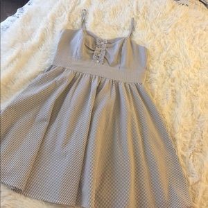 Seersucker adjustable strap dress with ruffles