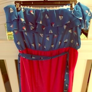 Nautical themed tube dress with sash belt