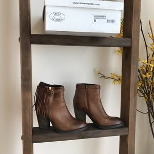 Steve Madden Woodmeer Cognac Leather Fringe Bootie