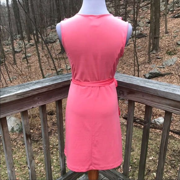 Pink Ruffle front split Neck aline dress - Picture 3 of 8