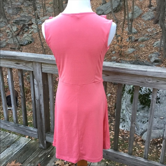 Pink Ruffle front split Neck aline dress - Picture 5 of 8