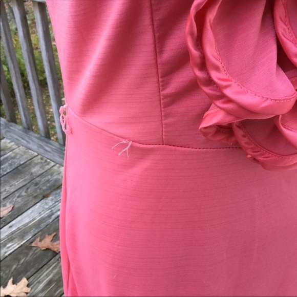 Pink Ruffle front split Neck aline dress - Picture 7 of 8