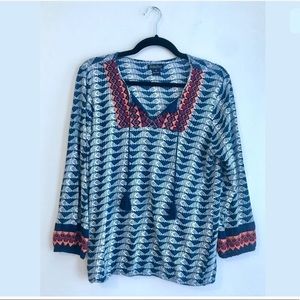 Lucky Brand Boho Chic Tribal Embroidered Blouse