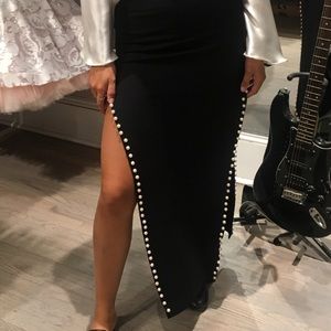 High side slit black skirt with pearls size S