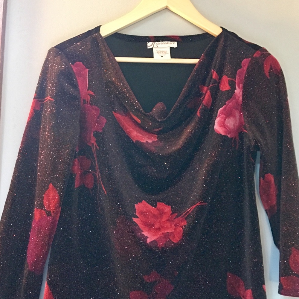Sparkly black and red floral top