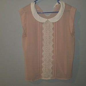 Pink  White Collar blouse.