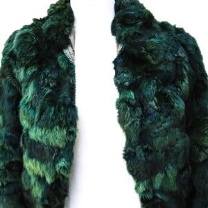 Emerald green genuine rabbit fur bomber jacket