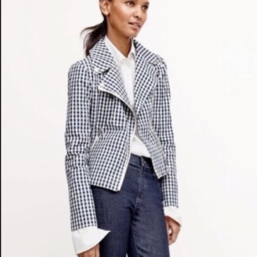 Like New J. Crew Gingham Motorcycle Jacket